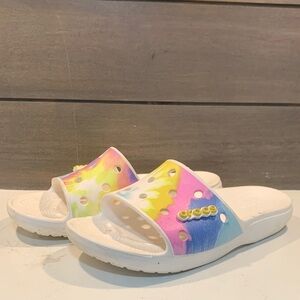 Crocs Classic Tie-Dye Graphic Slides White Multi Size 9M 11W Casual Beach Vacay